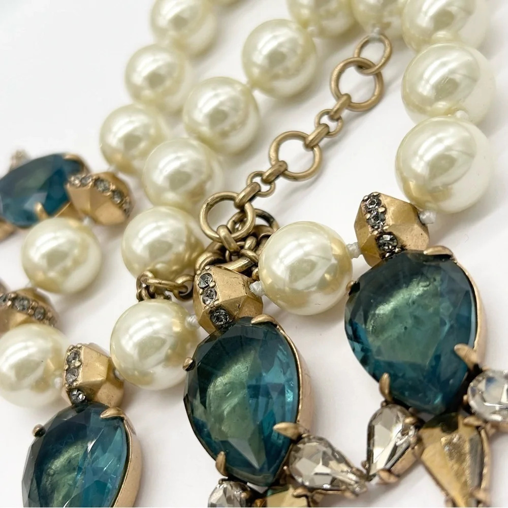 J. Crew Blue/Green Teardrop Gems and Jumbo Pearl Necklace - Picture 3 of 7